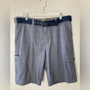 💜 Men’s Joseph Abboud Blue Plaid Cargo Shorts with Belt Size 36